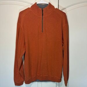 Tommy‎ Bahama Sweatshirt Mens Medium Orange Gray 1/4 Zip Reversible Flipside